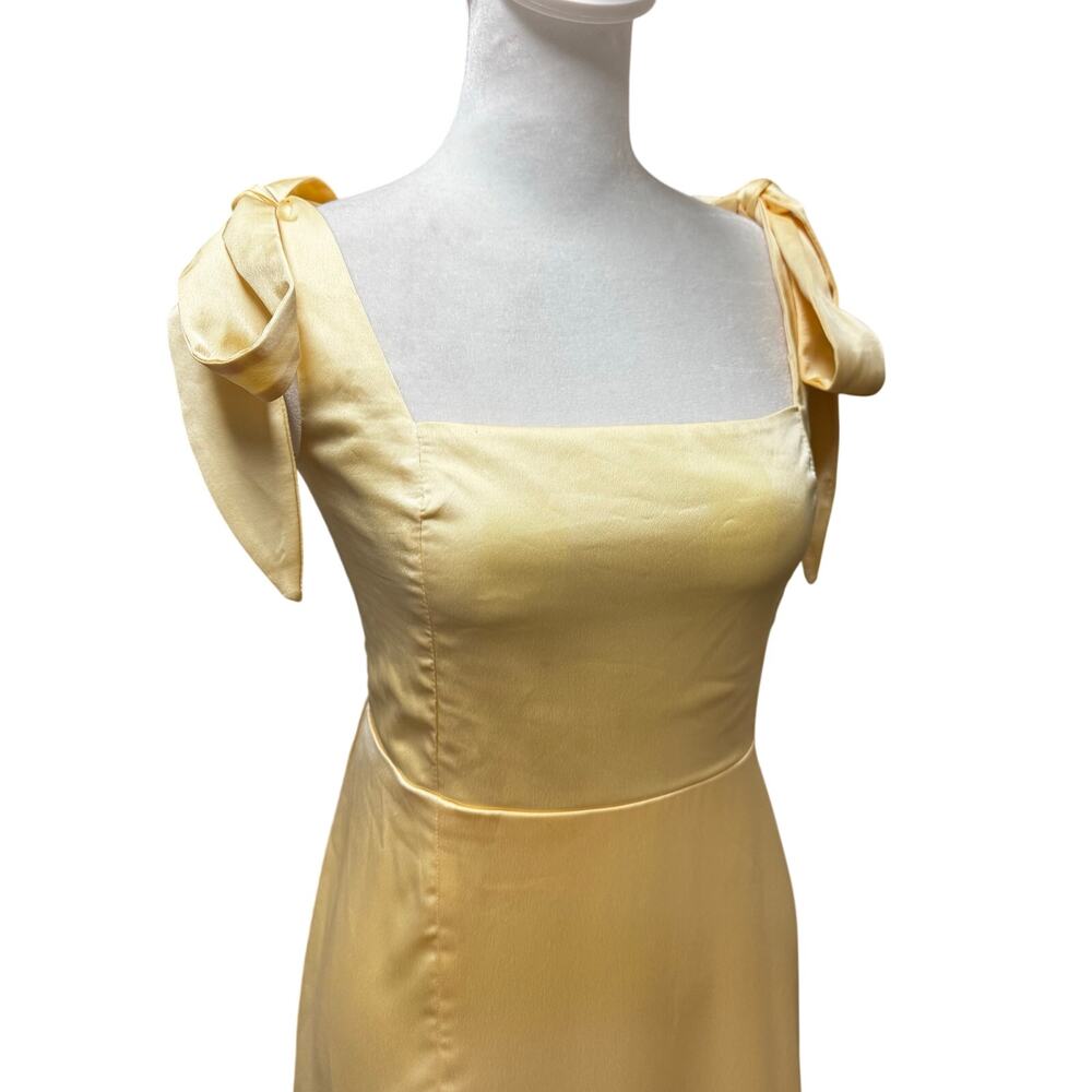 Show Me Your Mumu Yellow Satin Midi Dress Tie Strap Size S - Picture 4 of 8